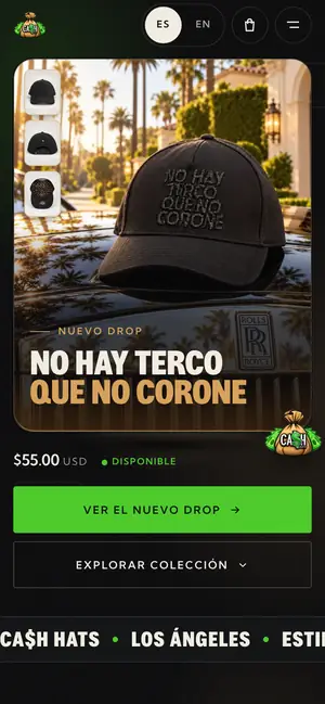CA$H HATS store website on a phone