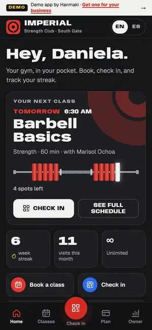Gym app demo by Hanmaki on a phone