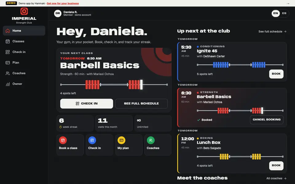Gym app demo by Hanmaki on a computer screen