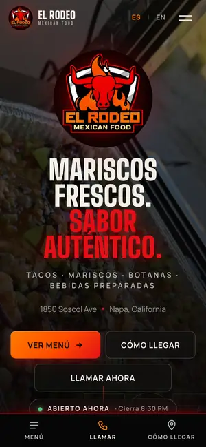 El Rodeo 707 restaurant website on a phone