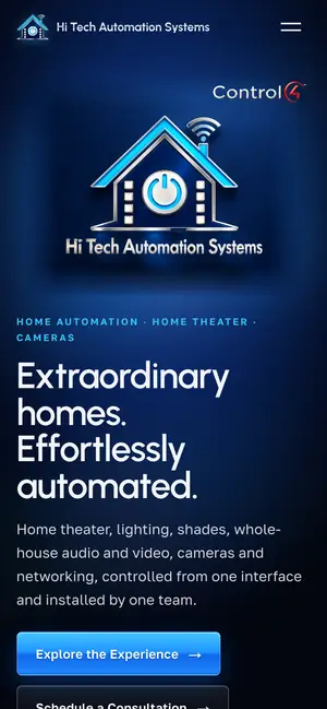 Hi Tech Automation Systems website on a phone