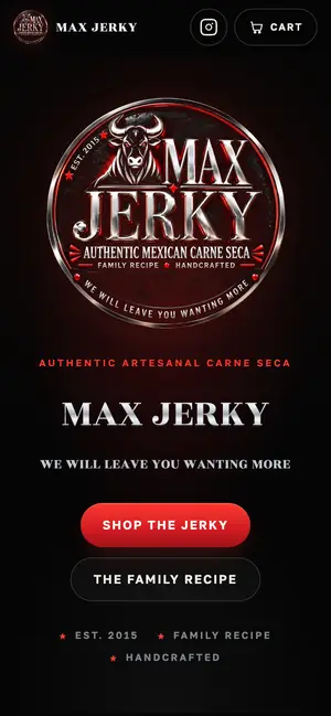 Max Jerky online store on a phone