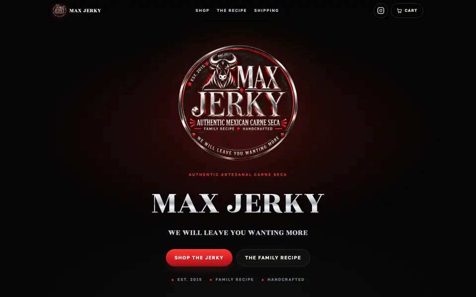 Max Jerky online store on a computer screen