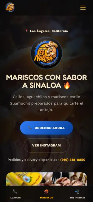 Callos y Aguachiles El Nalgón website on a phone