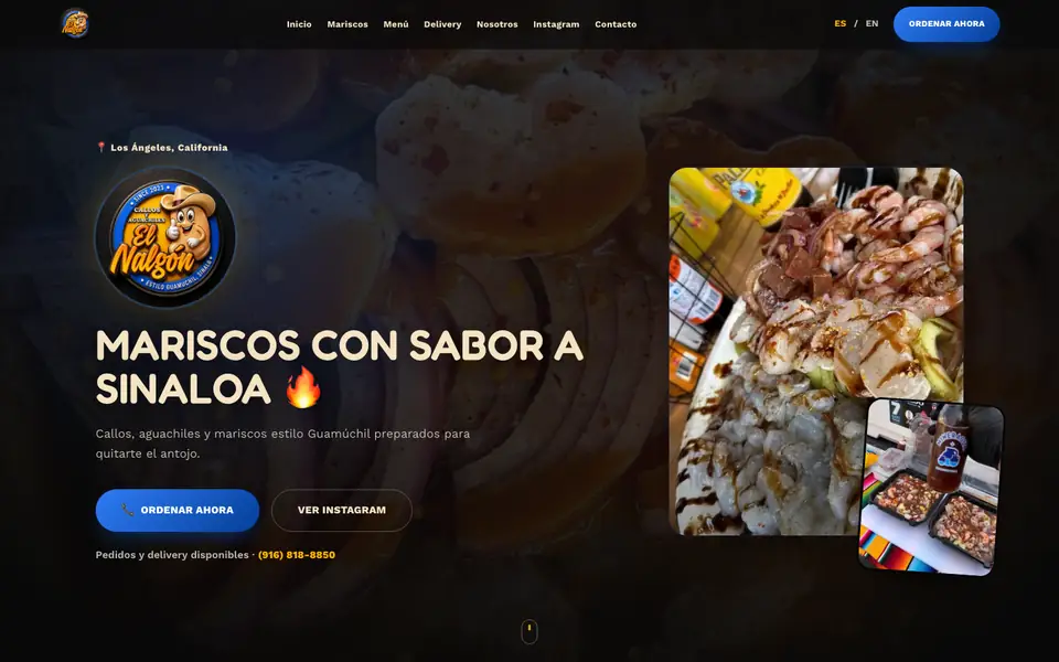 Callos y Aguachiles El Nalgón website on a computer screen