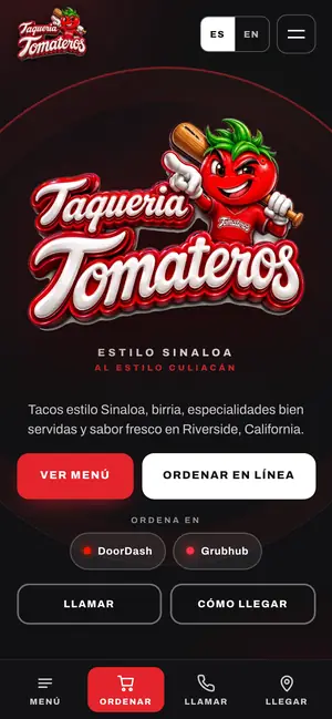 Taqueria Tomateros website on a phone
