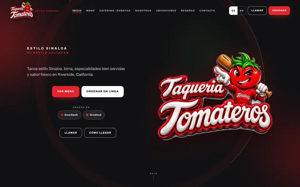 Taqueria Tomateros website on a computer screen